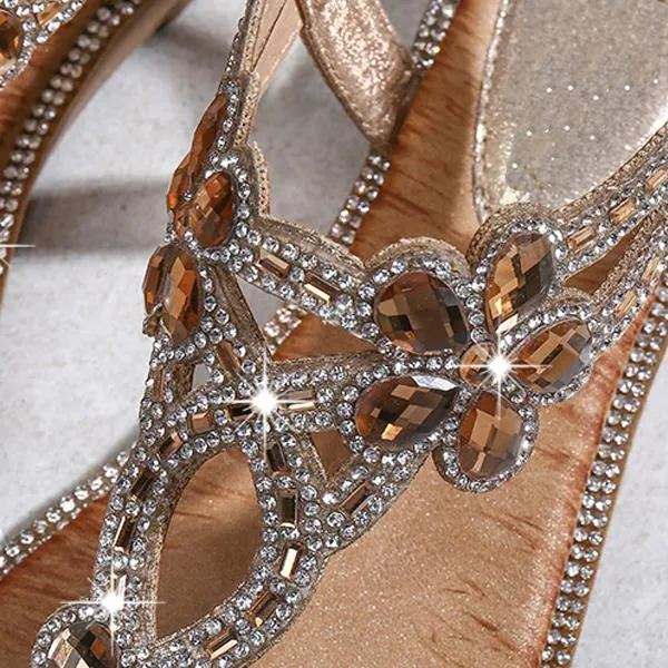 Women's Elegant Rhinestone Flower Wedge Sandals 04423692C